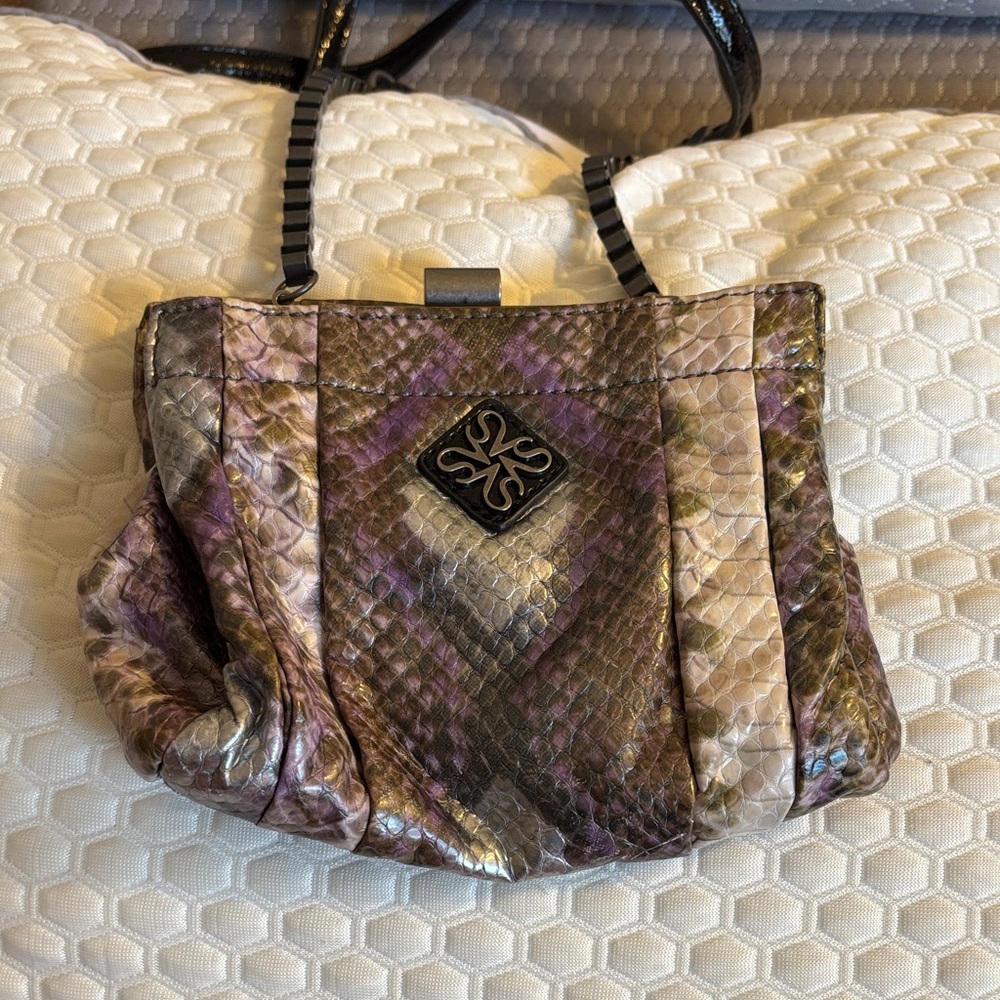 Metallic Purple Snakeskin-Textured Clutch or Crossbody